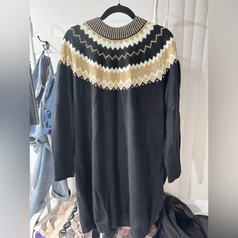 Ann Taylor wool nylon black sweater long women extra large holiday hold white